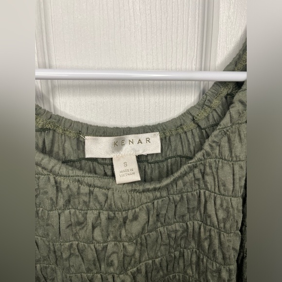 Women’s Green Kenar Babydoll Sinched Short Sleeve Round Neck T Shirt Blouse Sm - Picture 3 of 6